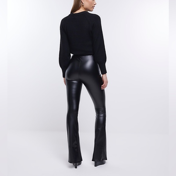 NWT River Island Faux Leather High Waisted Flare Trousers Sz 18 - Picture 3 of 13